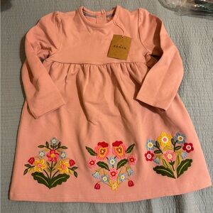 Baby Boden Pink Floral Embroidered Long Sleeve Kids Dress